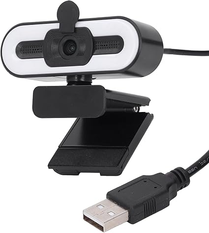 1080P HD Webcam with Adjustable Ring Light and Microphone, Wide Angle USB Plug and Play Web Camera