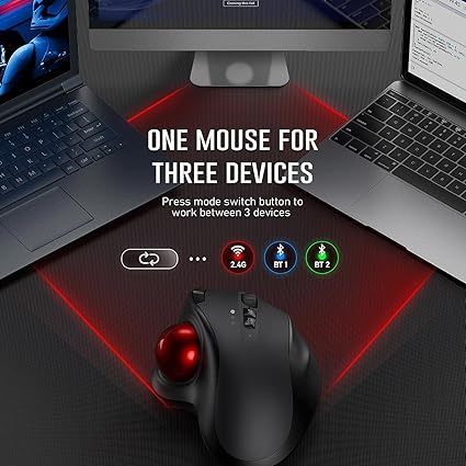 Bluetooth Trackball Mouse, 2.4G USB Wireless & Bluetooth Ergonomic Mice Rechargeable with USBC Port and 3 DPI