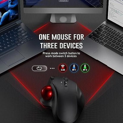Bluetooth Trackball Mouse, 2.4G USB Wireless & Bluetooth Ergonomic Mice Rechargeable with USBC Port and 3 DPI