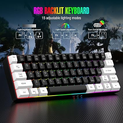 60% Wired Gaming Keyboard, RGB Backlit Ultra Compact Mini Keyboard, Waterproof Mini Compact 61-Key