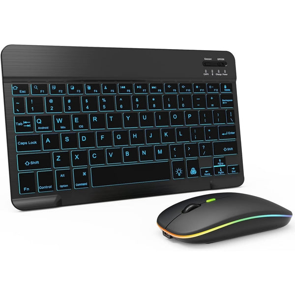 Rechargeable Bluetooth Keyboard and Mouse Combo-7-Color Backlit Ultra-Slim Portable Compact Wireless Mouse Keyboard Set